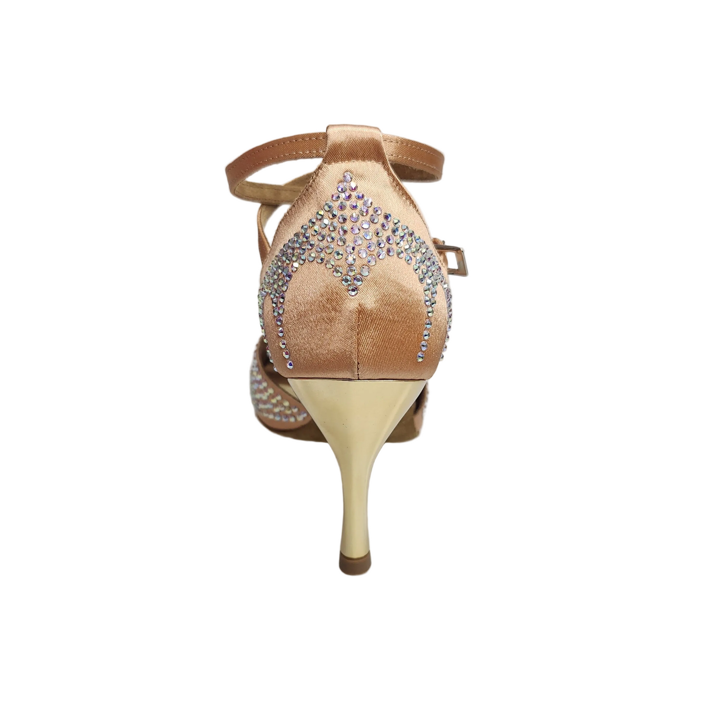Scarpa da ballo Wish Dance Shop Deluxe Butterfly in raso seta carne con Swarovski, tacco a spillo laminato oro.