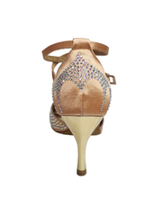 Carica immagine nella Galleria, Deluxe Butterfly (L2) - Scarpa da Ballo in Raso Seta Carne Flash con Swarovski Boreali Tacco a Spillo Laminato Oro