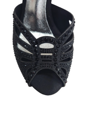 Carica immagine nella Galleria, DADA DIAMOND BLACK QC (L55) - SCARPA DA BALLO DA DONNA IN RASO SETA NERO CON SWAROVSKI NERI CINTURINO INCROCIATO SUL COLLOPIEDE TACCO A ROCCHETTO