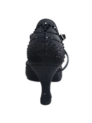 Carica immagine nella Galleria, DADA DIAMOND BLACK QC (L55) - SCARPA DA BALLO DA DONNA IN RASO SETA NERO CON SWAROVSKI NERI CINTURINO INCROCIATO SUL COLLOPIEDE TACCO A ROCCHETTO