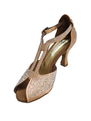 Load image into Gallery viewer, MIRIAM Temptation Plus (L6) - Scarpa Da Donna in Raso Seta Carne Flash Con Swarovski Boreali e Tacco a Rocchetto