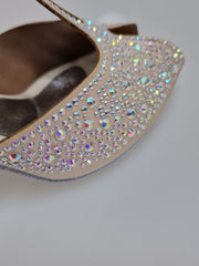 Load image into Gallery viewer, MIRIAM Temptation Plus (L6) - Scarpa Da Donna in Raso Seta Rosa Cipria con Swarovski Boreali e Tacco a Rocchetto