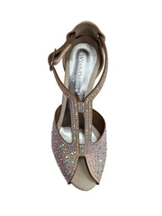 Load image into Gallery viewer, MIRIAM Temptation Plus (L6) - Scarpa Da Donna in Raso Seta Rosa Cipria con Swarovski Boreali e Tacco a Rocchetto