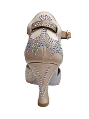 Load image into Gallery viewer, MIRIAM Temptation Plus (L6) - Scarpa Da Donna in Raso Seta Rosa Cipria con Swarovski Boreali e Tacco a Rocchetto