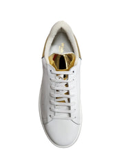 Carica immagine nella Galleria, NIKOLAS (SK5) - SNEAKER IN PELLE BIANCA INSERTO TALLONE ORO SPECCHIO SUOLA MICROFIBRA LATTICE BIANCO INTERNI TRASPIRANTI
