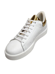 Carica immagine nella Galleria, NIKOLAS (SK5) - SNEAKER IN PELLE BIANCA INSERTO TALLONE ORO SPECCHIO SUOLA MICROFIBRA LATTICE BIANCO INTERNI TRASPIRANTI
