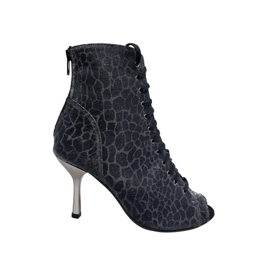 Stivaletto ALEXIS Silver Black Wish Dance Shop con zip, tacco squadrato in alluminio grigio, design elegante e moderno.