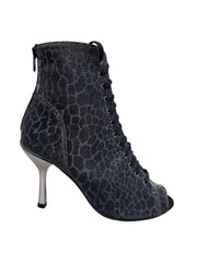 Carica immagine nella Galleria, ALEXIS Silver Black (Art. 132) - Mezzo Stivaletto con Zip in Sunseet Canna di Fucile Tacco a Stiletto Squadrato Sottile in Alluminio Laminato Grigio Canna di Fucile