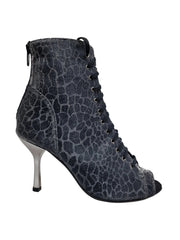 Carica immagine nella Galleria, ALEXIS Silver Black (Art. 132) - Mezzo Stivaletto con Zip in Sunseet Canna di Fucile Tacco a Stiletto Squadrato Sottile in Alluminio Laminato Grigio Canna di Fucile