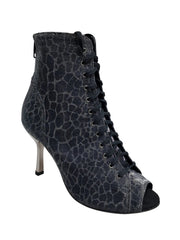 Carica immagine nella Galleria, ALEXIS Silver Black (Art. 132) - Mezzo Stivaletto con Zip in Sunseet Canna di Fucile Tacco a Stiletto Squadrato Sottile in Alluminio Laminato Grigio Canna di Fucile