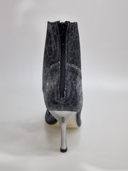 Carica immagine nella Galleria, ALEXIS Silver Black (Art. 132) - Mezzo Stivaletto con Zip in Sunseet Canna di Fucile Tacco a Stiletto Squadrato Sottile in Alluminio Laminato Grigio Canna di Fucile