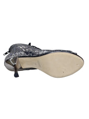 Carica immagine nella Galleria, ALEXIS Silver Black (Art. 132) - Mezzo Stivaletto con Zip in Sunseet Canna di Fucile Tacco a Stiletto Squadrato Sottile in Alluminio Laminato Grigio Canna di Fucile