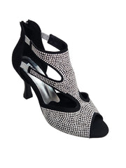 Carica immagine nella Galleria, Nina Silver (2308 L) - Sandalo da Donna in Camoscio Nero con Miniborchiette Argento elastici Argento e Tacco a Rocchetto Alluminio Smaltato Nero