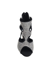 Carica immagine nella Galleria, Nina Silver (2308 L) - Sandalo da Donna in Camoscio Nero con Miniborchiette Argento elastici Argento e Tacco a Rocchetto Alluminio Smaltato Nero