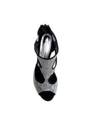 Carica immagine nella Galleria, Nina Silver (2308 L) - Sandalo da Donna in Camoscio Nero con Miniborchiette Argento elastici Argento e Tacco a Rocchetto Alluminio Smaltato Nero