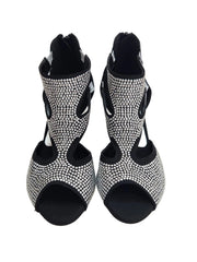 Carica immagine nella Galleria, Nina Silver (2308 L) - Sandalo da Donna in Camoscio Nero con Miniborchiette Argento elastici Argento e Tacco a Rocchetto Alluminio Smaltato Nero