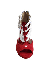 Carica immagine nella Galleria, Lussuria (779 CUBA) - Scarpa da Donna in Camoscio Rosso e Blu Pelle Bianca con Stella Bandiera Cubana con Tacco a Rocchetto