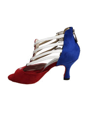 Carica immagine nella Galleria, Lussuria (779 CUBA) - Scarpa da Donna in Camoscio Rosso e Blu Pelle Bianca con Stella Bandiera Cubana con Tacco a Rocchetto