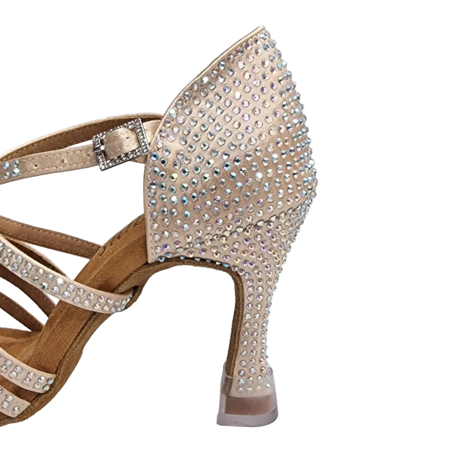 NORA Dreams Gold (L2576S) - Scarpa da Ballo da Donna in Raso Oro Flash cinturino incrociato al Collopiede con Strass Boreali Tacco a Rocchetto