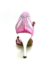 Load image into Gallery viewer, CAMILA Superb (accollata) L13 - Scarpa da Ballo in Raso Seta Rosa Fuxia con Swarovski Bore ali e Tacco a Spillo Laminato Argento