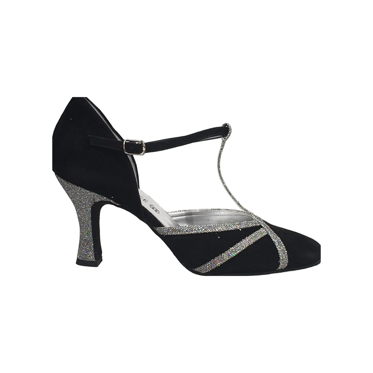 Scarpa semi chiusa in camoscio nero Boreale Silver con dettagli eleganti, ideale per look sofisticati e comfort.