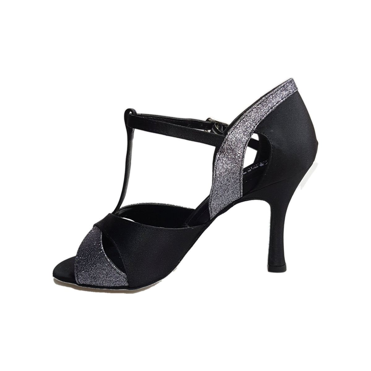 Scarpa da Donna Raso Seta Nero e Glitter grigio carbon 32QTN Wish Dance, dettaglio tacco