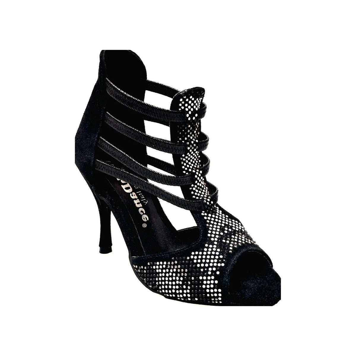 Sandalo da Donna in Camoscio Nero Elastici neri Viper Black Wish Dance, vista laterale