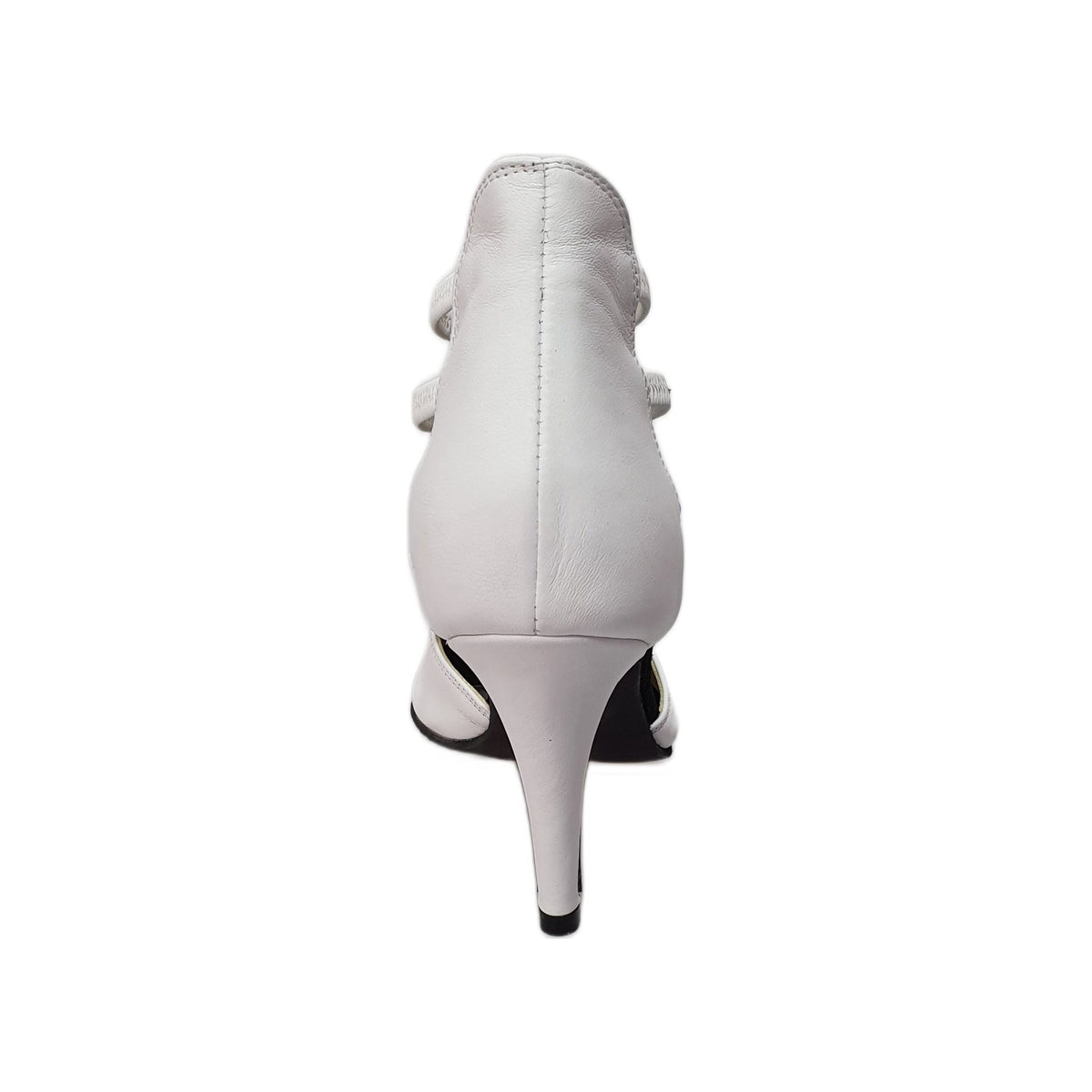 Sandalo donna WhiteAngel 460PW in vera pelle bianca, elastici bianchi e tacco a spillo, scarpa elegante in pelle vera