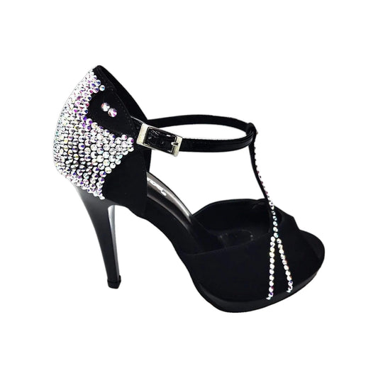Sandalo da donna in Camoscio Nero Con Cristalli Swarowski Plateau e tacco a spillo Xena Starlight Wish Dance, vista frontale