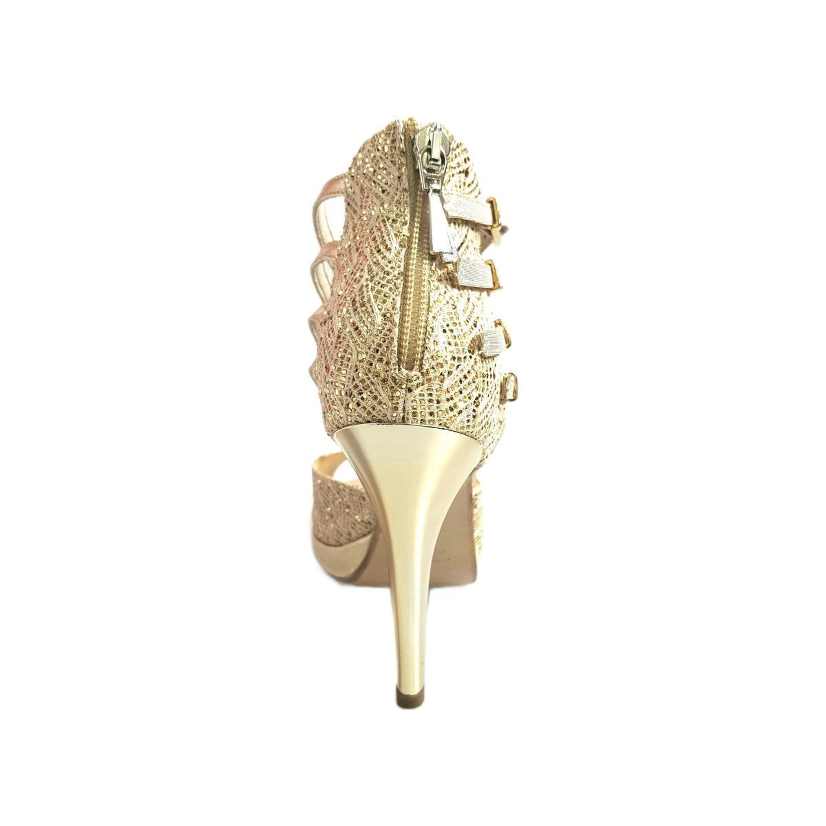 Scarpa da donna Lussuria in pizzo oro con plateau e tacco a spillo, Wish Dance Shop, elegante calzatura in lurex dorato
