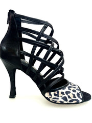 Carica immagine nella Galleria, Megan (161P) - Sandalo da Donna in Pelle Nera con Tomaia Anteriore in Maculato