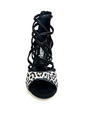 Carica immagine nella Galleria, Megan (161P) - Sandalo da Donna in Pelle Nera con Tomaia Anteriore in Maculato