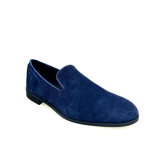 Mocassino da Uomo in Camoscio Blu Notte Foderato in Vera Pelle Italiana sottopiede ortopedico confort Joy, vista laterale