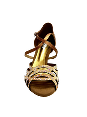 Carica immagine nella Galleria, CAROLIN QC (Marea L14) - Scarpa Da Donna Bi-Flex in Raso Seta Bronzo Con Swarovski Boreali e Tacco a Rocchetto/Slim Latino Basso