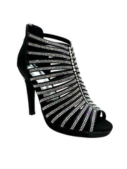 Carica immagine nella Galleria, ELSY Plus (LP7) - Sandalo a Tronchetto Da Donna in Raso Seta Nero Con Swarovski Boreali con Plateau Flex e Tacco Alto a Spillo Largo