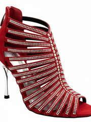 Load image into Gallery viewer, ELSY Plus (L7) - Sandalo a Tronchetto Da Donna in Raso Seta Nero Con Swarovski Boreali e Tacco a Spillo Laminato Argento