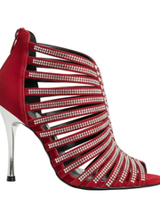 Load image into Gallery viewer, ELSY Plus (L7) - Sandalo a Tronchetto Da Donna in Raso Seta Nero Con Swarovski Boreali e Tacco a Spillo Laminato Argento