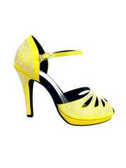 Carica immagine nella Galleria, Alexa (LP4) - Scarpa da Ballo Camoscio Giallo Fluò Con Swarovski Boreali Tacco Alto Spillo Largo e Platò Confort Flex