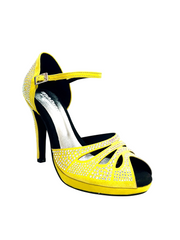 Carica immagine nella Galleria, Alexa (LP4) - Scarpa da Ballo Camoscio Giallo Fluò Con Swarovski Boreali Tacco Alto Spillo Largo e Platò Confort Flex