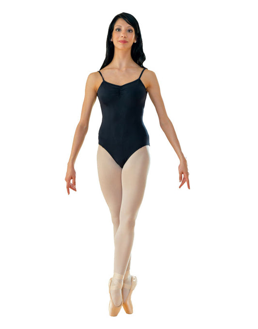 Body danza classica donna Medora in Cottonlycra nera con spalline sottili e pettorina antisudore, marca Wish Dance Shop