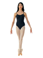 Carica immagine nella Galleria, MEDORA (RD/NA/B/S) - Body Danza Classica da donna in Cottonlycra Bielastica nera spalline singole Sottili con microfibra con Pettorina antisudore sul petto