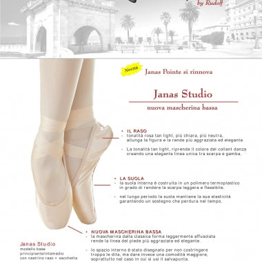 Punta da danza JANAS STUDIO PPRD di Wish Dance Shop, appoggio piatto e largo, ideale per principianti, visibile in primo piano