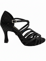 Load image into Gallery viewer, NORA Dreams Gold (L2576S) - Scarpa da Ballo da Donna in Raso Oro Flash cinturino incrociato al Collopiede con Strass Boreali Tacco a Rocchetto