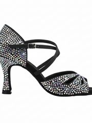 Carica immagine nella Galleria, BORBOLETA Dreams Deluxe (L2/L642CE) - Scarpa da Ballo in Raso Nero con Strass Boreali e Tacco a Rocchetto