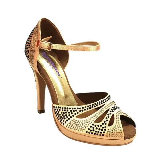 Scarpa da Ballo in Raso Carne Flesh Con Swarovski Champagne e Neri Alexa Wish Dance, vista laterale