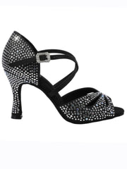 Carica immagine nella Galleria, BORBOLETA Dreams Deluxe (L2/L642CE) - Scarpa da Ballo in Raso Nero con Strass Boreali e Tacco a Rocchetto