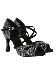 Carica immagine nella Galleria, BORBOLETA Dreams Deluxe (L2/L642CE) - Scarpa da Ballo in Raso Nero con Strass Boreali e Tacco a Rocchetto