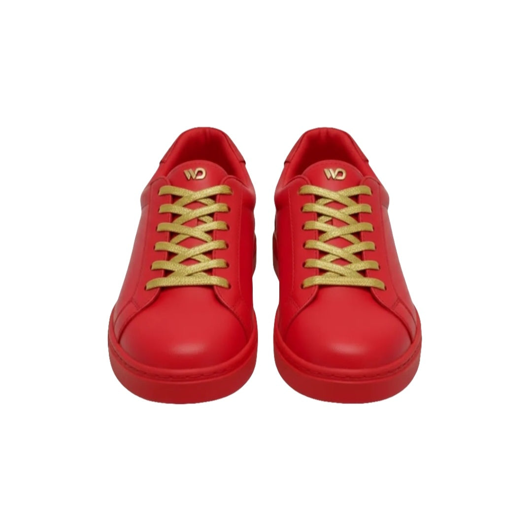 Sneaker ecopelle rossa ATACA Mercury Vortex con suola rossa in gomma, dettaglio oro e design confortevole, stile vegano e light flex