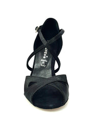 Load image into Gallery viewer, Ely QC (32QC) - Scarpa Basica Da donna in Raso Seta Nero con Cuscino memorex e Cinturino incrociato sul Collopiede e Tacco a Rocchetto