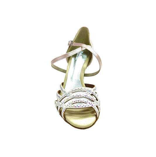 Scarpa da donna Carolin QC (Marea L14) in raso seta cipria rosé con Swarovski boreali e tacco a rocchetto.
